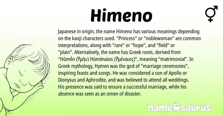 Infographic about Himeno name meaning, Himeno is a name from Japanese, Greek origin(s).