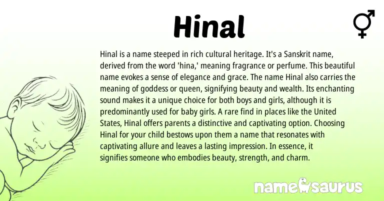 Infographic about Hinal name meaning, Hinal is a name from Gujarati, Sanskrit origin(s).