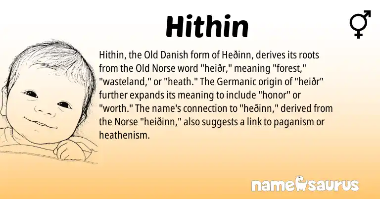 Infographic about Hithin name meaning, Hithin is a name from Old Norse, Germanic, Norse, Old Danish origin(s).