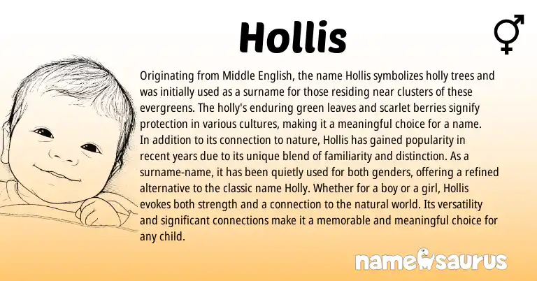 Infographic about Hollis name meaning, Hollis is a name from Middle English origin(s).