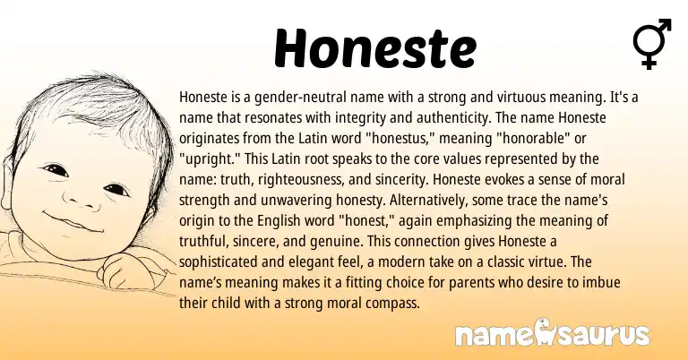 Infographic about Honeste name meaning, Honeste is a name from Latin, French origin(s).