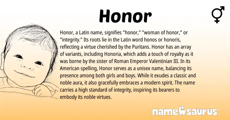Infographic about Honor name meaning, Honor is a name from Roman, Latin, American origin(s).