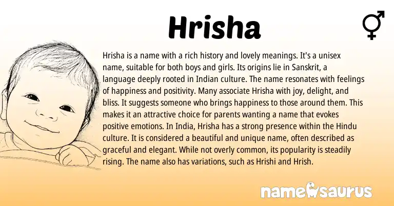 Infographic about Hrisha name meaning, Hrisha is a name from Sanskrit origin(s).