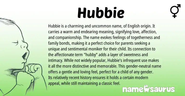 Infographic about Hubbie name meaning, Hubbie is a name from English, American origin(s).
