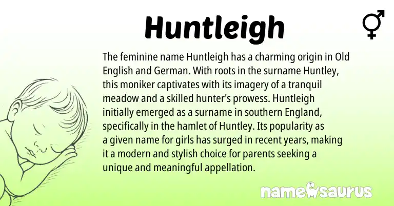 Infographic about Huntleigh name meaning, Huntleigh is a name from Old English, German, England origin(s).