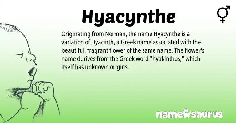 Infographic about Hyacynthe name meaning, Hyacynthe is a name from Norman, Greek origin(s).