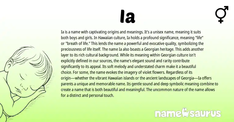 Infographic about Ia name meaning, Ia is a name from Georgian, Hawaiian origin(s).