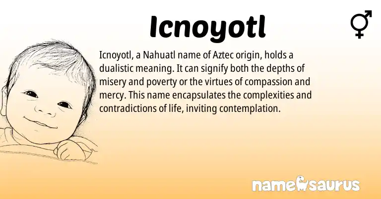 Infographic about Icnoyotl name meaning, Icnoyotl is a name from Aztec, Nahuatl origin(s).