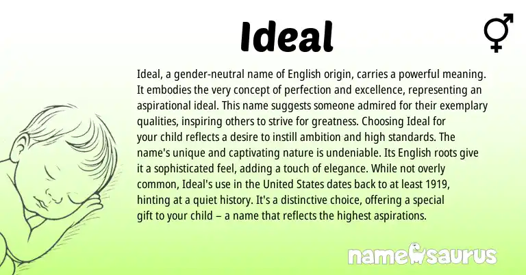 Infographic about Ideal name meaning, Ideal is a name from English origin(s).