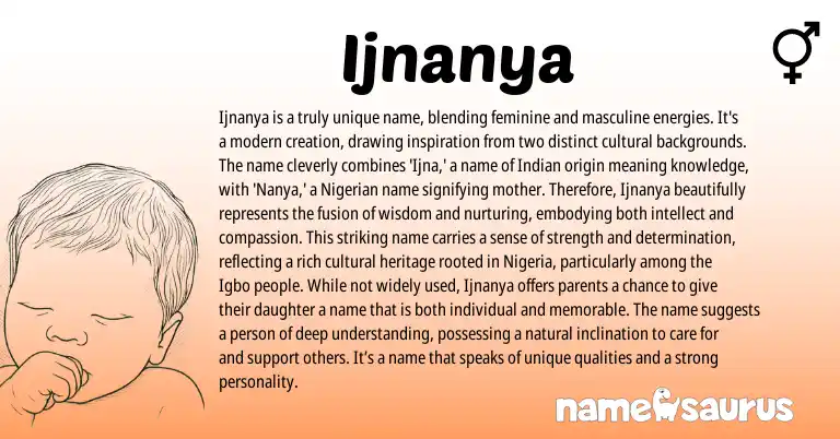 Infographic about Ijnanya name meaning, Ijnanya is a name from Indian, Nigerian origin(s).