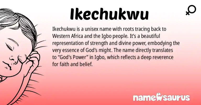 Infographic about Ikechukwu name meaning, Ikechukwu is a name from Western African, Igbo, African - Igbo origin(s).