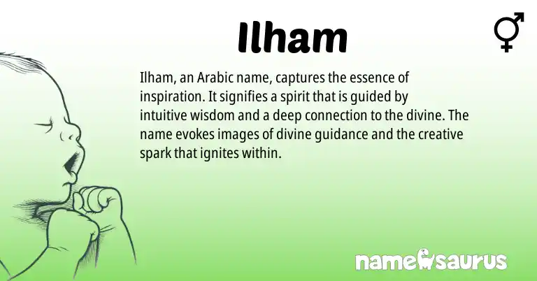Infographic about Ilham name meaning, Ilham is a name from Arabic origin(s).