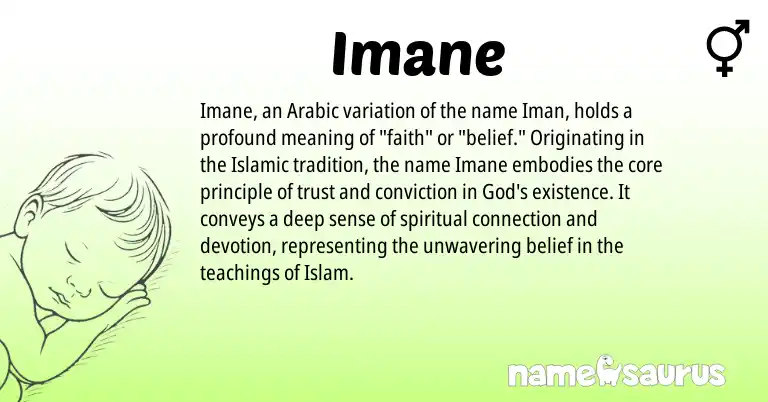 Infographic about Imane name meaning, Imane is a name from Arabic origin(s).