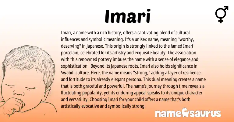 Infographic about Imari name meaning, Imari is a name from Japanese origin(s).