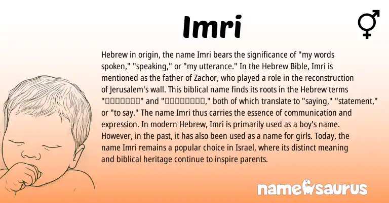 Infographic about Imri name meaning, Imri is a name from Hebrew origin(s).