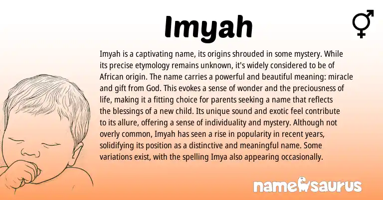 Infographic about Imyah name meaning, Imyah is a name from African origin(s).