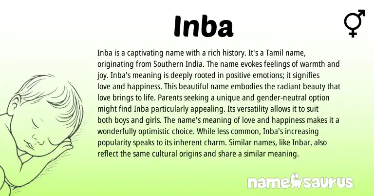 Infographic about Inba name meaning, Inba is a name from Tamil origin(s).