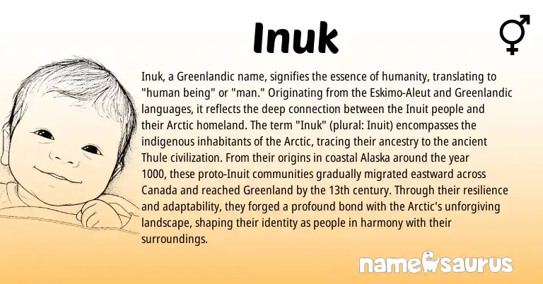 Infographic about Inuk name meaning, Inuk is a name from Inuit, Aleut, Greenlandic origin(s).