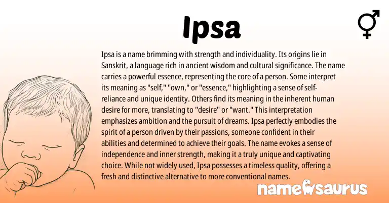 Infographic about Ipsa name meaning, Ipsa is a name from Hebrew, Sanskrit origin(s).