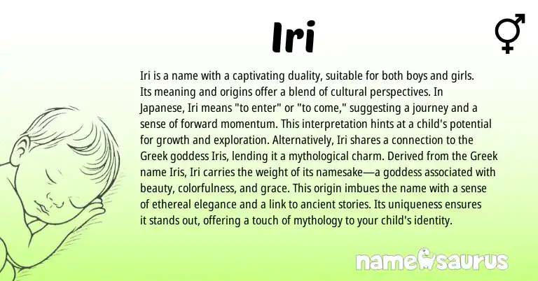 Infographic about Iri name meaning, Iri is a name from Japanese origin(s).