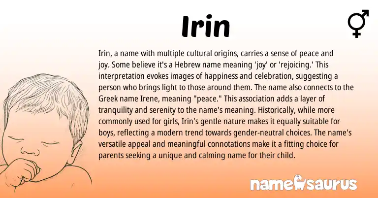Infographic about Irin name meaning, Irin is a name from Hebrew origin(s).