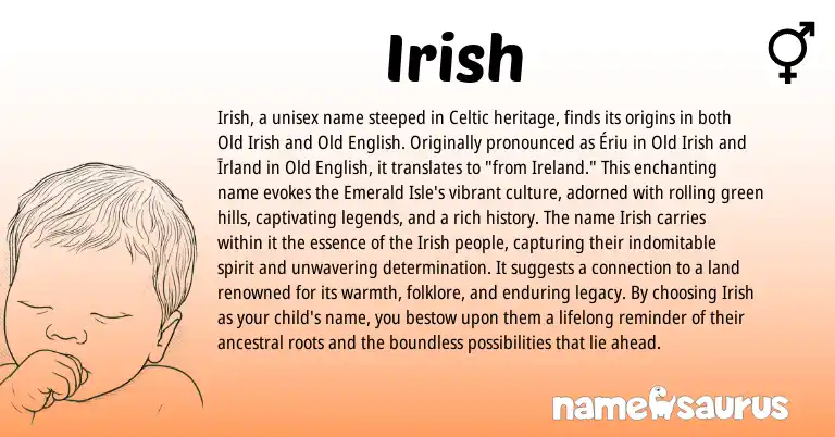 Infographic about Irish name meaning, Irish is a name from Irish, Ireland, Celtic, Old English, Old Irish origin(s).