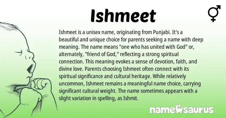Infographic about Ishmeet name meaning, Ishmeet is a name from Punjabi origin(s).
