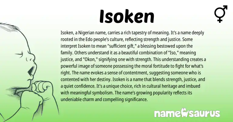 Infographic about Isoken name meaning, Isoken is a name from Nigerian origin(s).