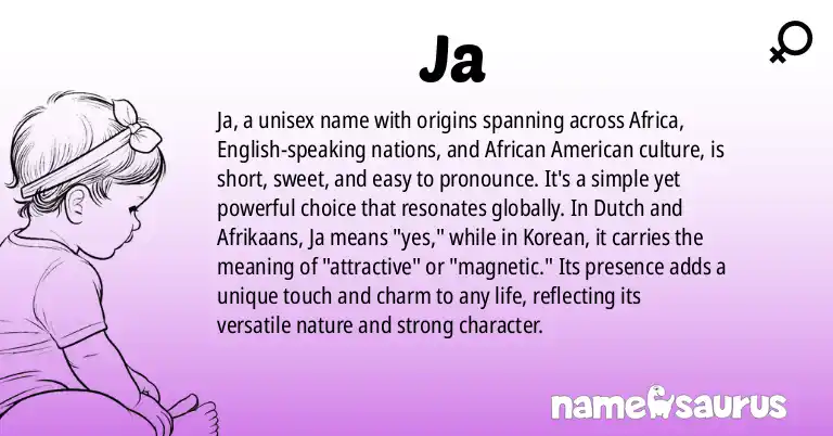 Infographic about Ja name meaning, Ja is a name from African, English, African American, American origin(s).
