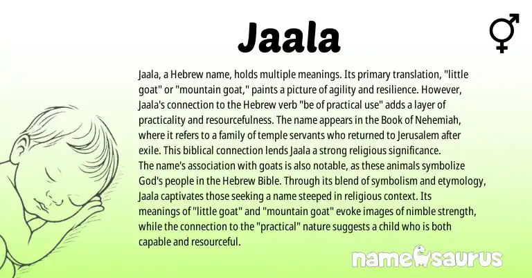 Infographic about Jaala name meaning, Jaala is a name from Hebrew origin(s).