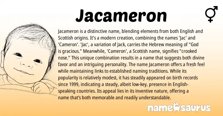 Infographic about Jacameron name meaning, Jacameron is a name from Scottish, American origin(s).