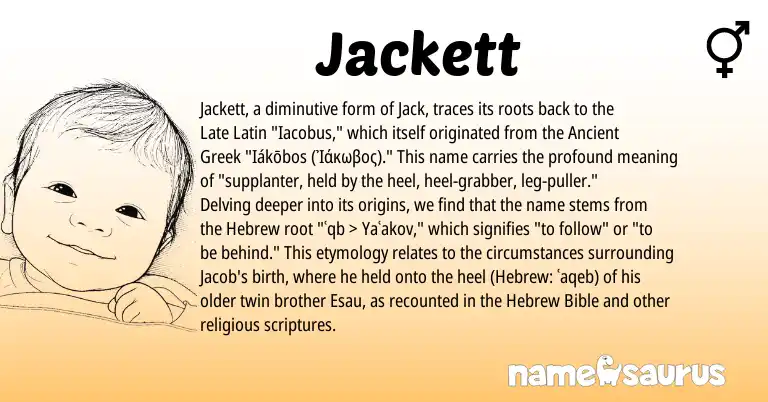 Infographic about Jackett name meaning, Jackett is a name from Late Latin, Hebrew, Ancient Greek origin(s).