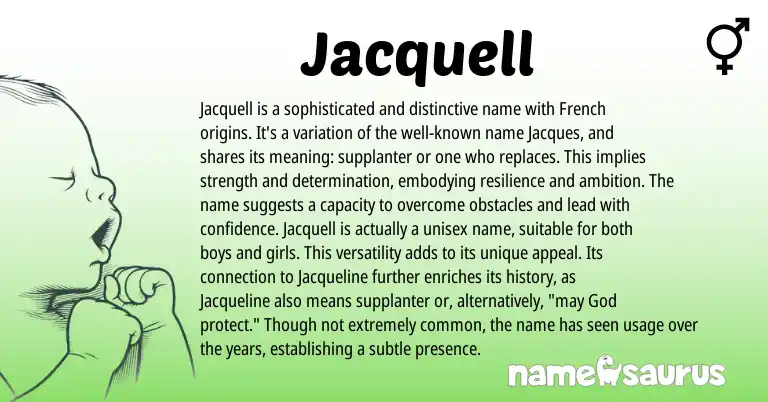 Infographic about Jacquell name meaning, Jacquell is a name from French origin(s).