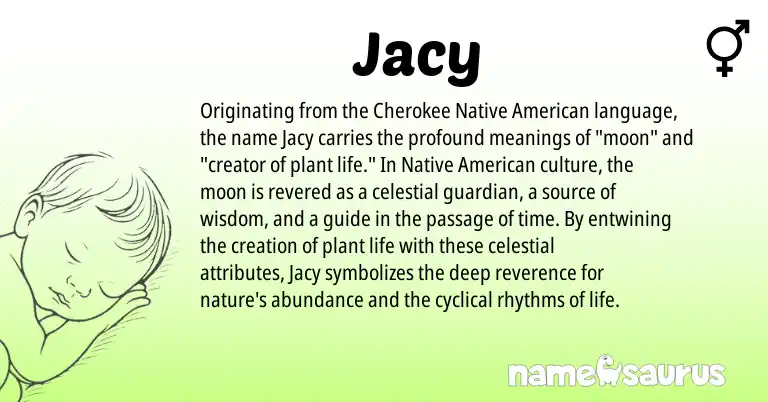 Infographic about Jacy name meaning, Jacy is a name from Native American, Cherokee origin(s).