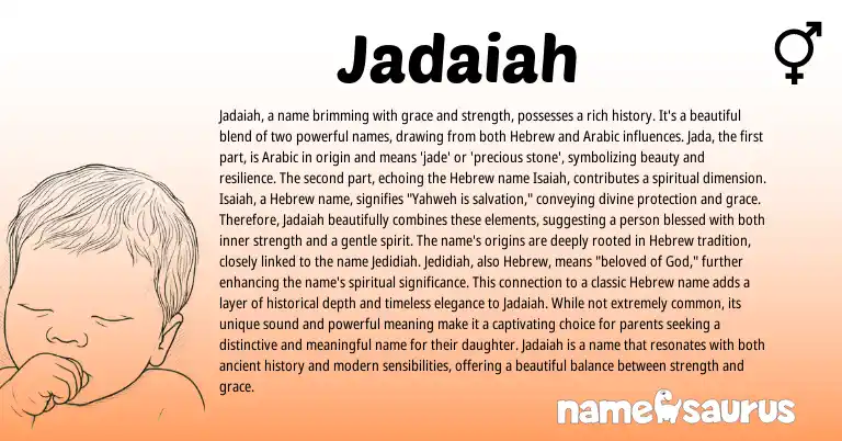 Infographic about Jadaiah name meaning, Jadaiah is a name from Hebrew, Arabic origin(s).