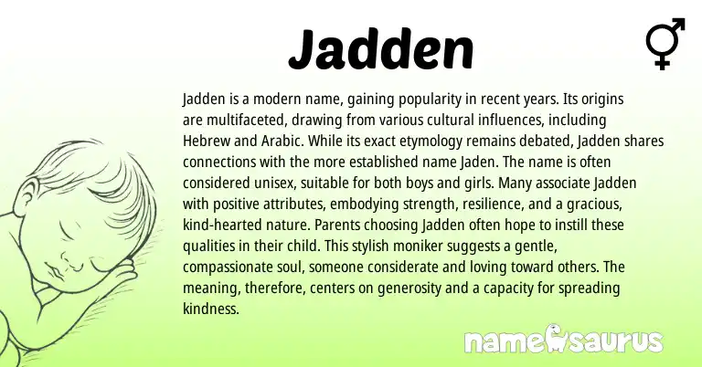 Infographic about Jadden name meaning, Jadden is a name from American origin(s).