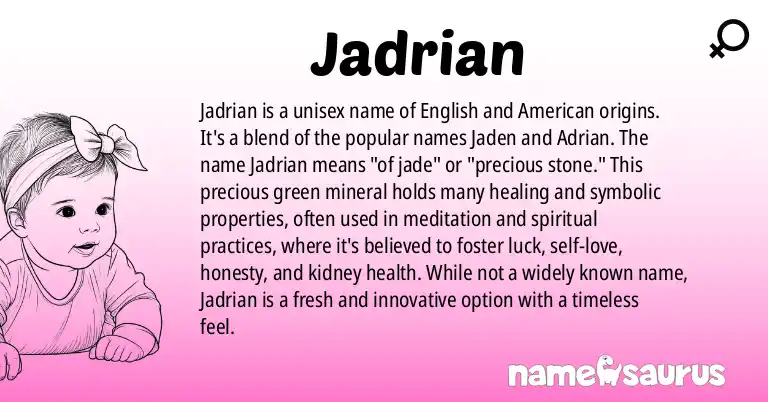 Infographic about Jadrian name meaning, Jadrian is a name from African American, American, British origin(s).