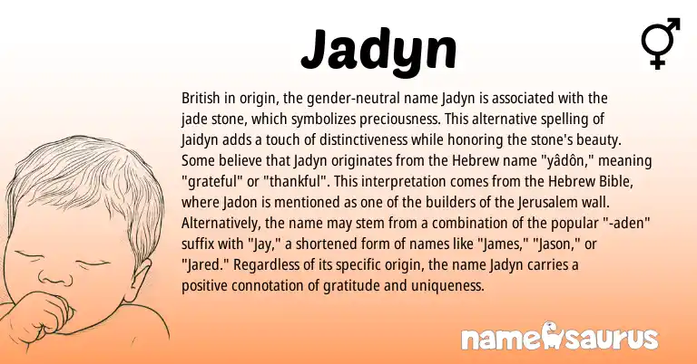 Infographic about Jadyn name meaning, Jadyn is a name from British, Hebrew origin(s).