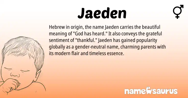 Infographic about Jaeden name meaning, Jaeden is a name from Hebrew origin(s).