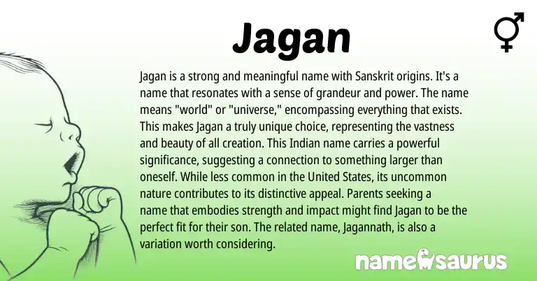 Infographic about Jagan name meaning, Jagan is a name from Indian, Sanskrit origin(s).