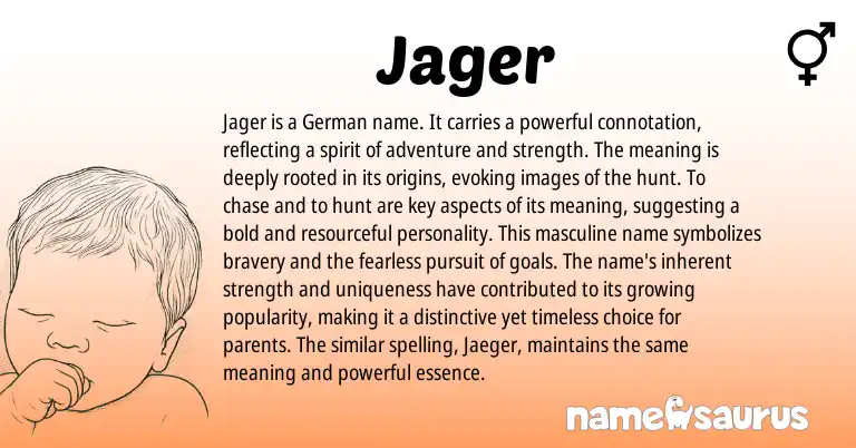 Infographic about Jager name meaning, Jager is a name from Swedish, Germanic origin(s).