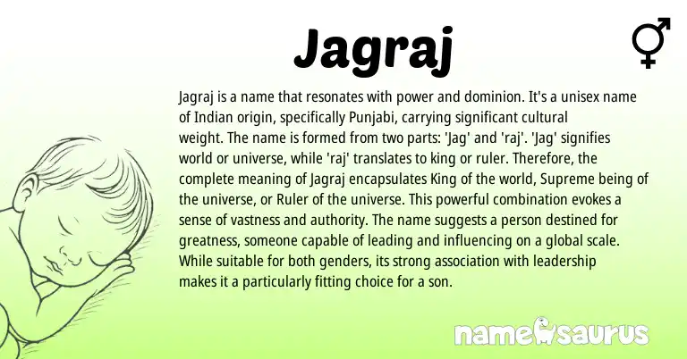 Infographic about Jagraj name meaning, Jagraj is a name from Hindu, Sikh, Indian origin(s).