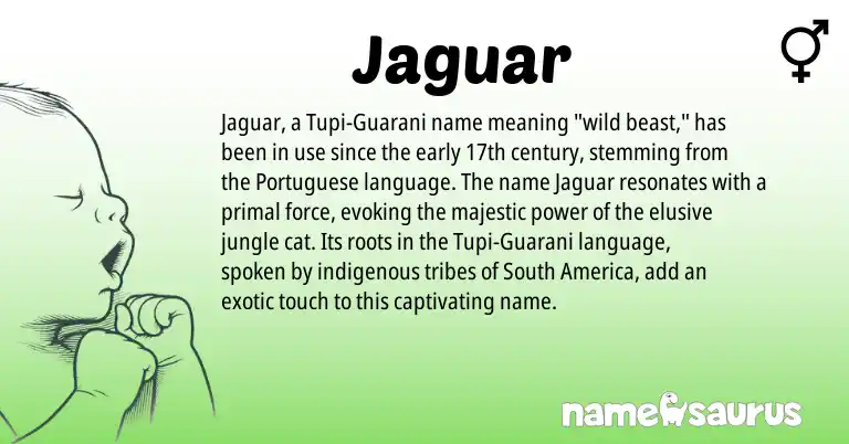 Infographic about Jaguar name meaning, Jaguar is a name from Guarani, Tupi, Portuguese origin(s).