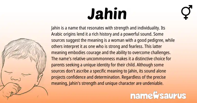 Infographic about Jahin name meaning, Jahin is a name from Persian, Arabic origin(s).