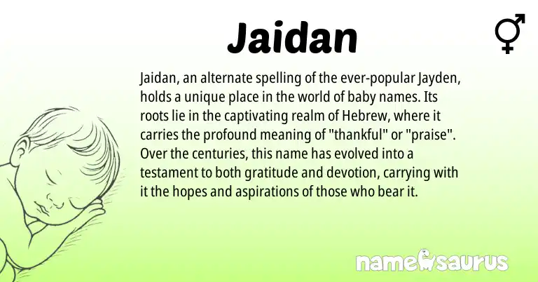 Infographic about Jaidan name meaning, Jaidan is a name from Hebrew origin(s).
