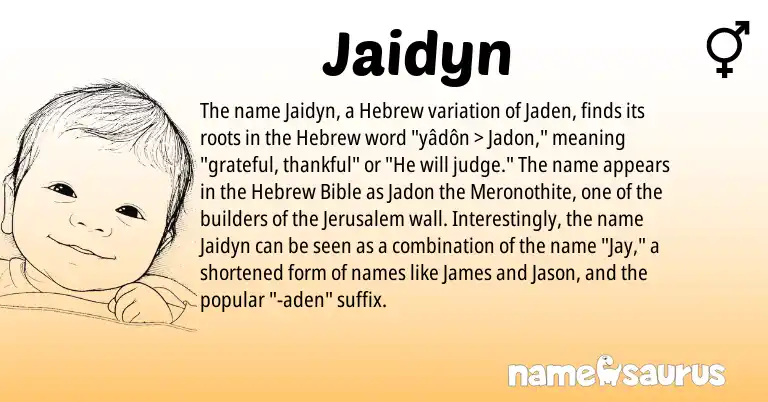 Infographic about Jaidyn name meaning, Jaidyn is a name from Hebrew origin(s).