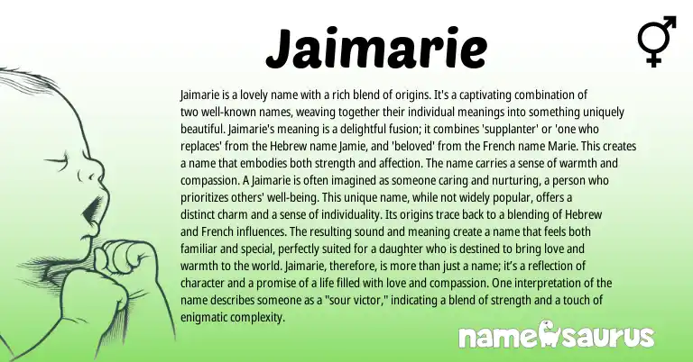 Infographic about Jaimarie name meaning, Jaimarie is a name from United States, Other origin(s).