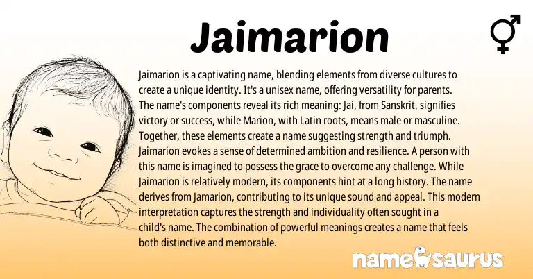 Infographic about Jaimarion name meaning, Jaimarion is a name from Latin, Sanskrit origin(s).
