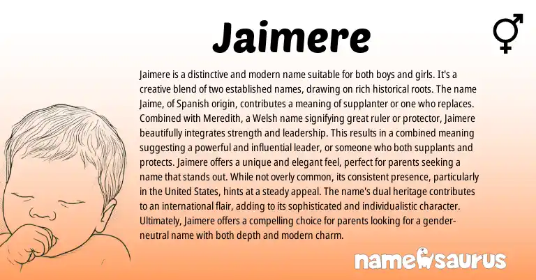 Infographic about Jaimere name meaning, Jaimere is a name from Welsh, Spanish origin(s).