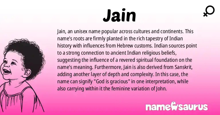 Infographic about Jain name meaning, Jain is a name from Indian, Hebrew, Indian (chiefly Rajasthan and Gujarat) origin(s).
